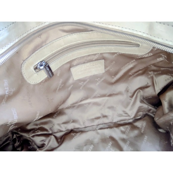Petusco Leather Shoulder Bag Tan Brown Trim Hobo Women